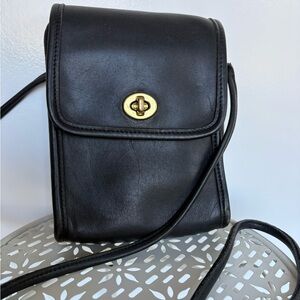 Vintage Coach Black Crossbody Bag with brass hardware